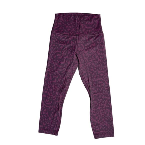 LULULEMON 22” Crop Burgundy Black Animal Print Leggings Women’s Size 4 - Picture 1 of 6